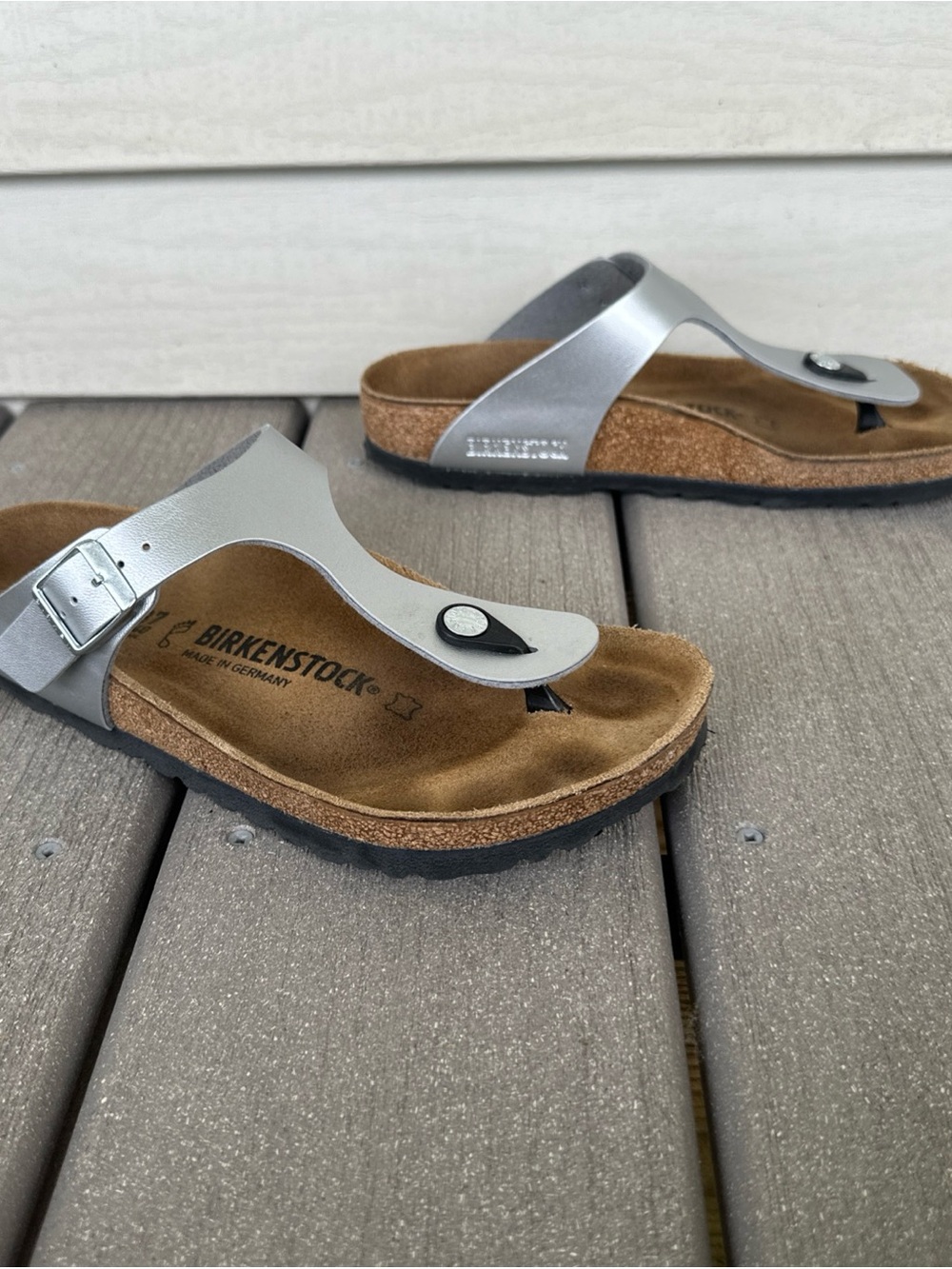 Birkenstock Gizeh Size 37EU | 6US Silver Leather Thong Sandals Comfort Birk-Flor